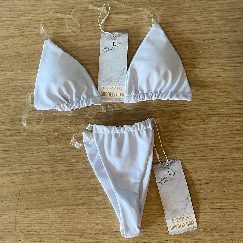 Oh Polly Clear Strap Thong Micro Bikini Set - Skinny Dipping Set Oh Polly